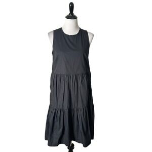 J. Crew Tiered‎ Black Poplin Popover Mini Dress Womens 6 Sleeveless Cottagecore